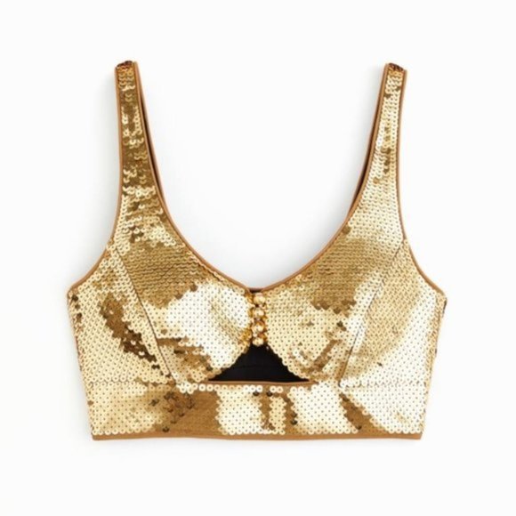 NWT Rabanne x HM Gold Sequined Crop Top sz S - Picture 10 of 15